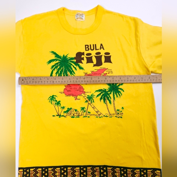 Bula Fuji Bright Yellow Vintage Cotton Graphic T Shirt Mc.Poly Size 42 - Picture 5 of 11